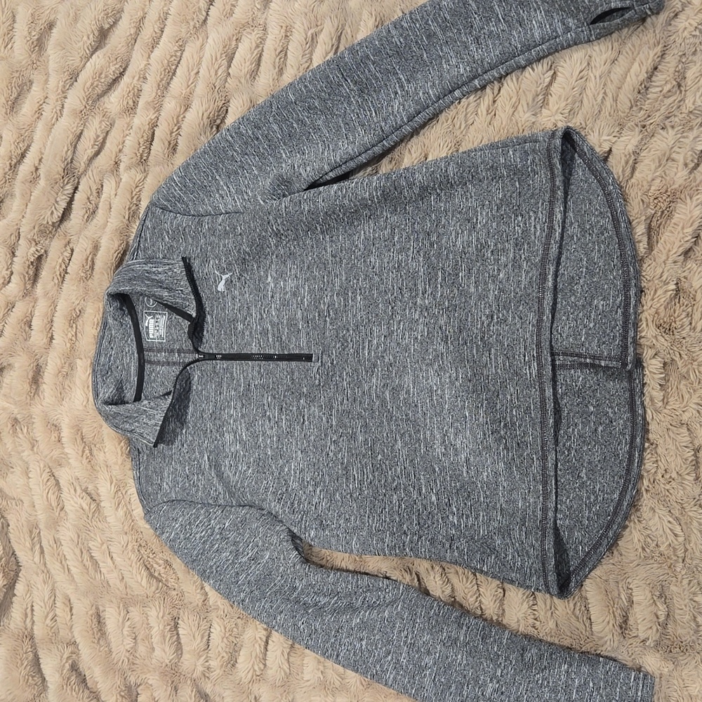 Puma Nocturnal Womens Sz Large 3/4 zip Training Sweater Jacket Grey Thumb Hole